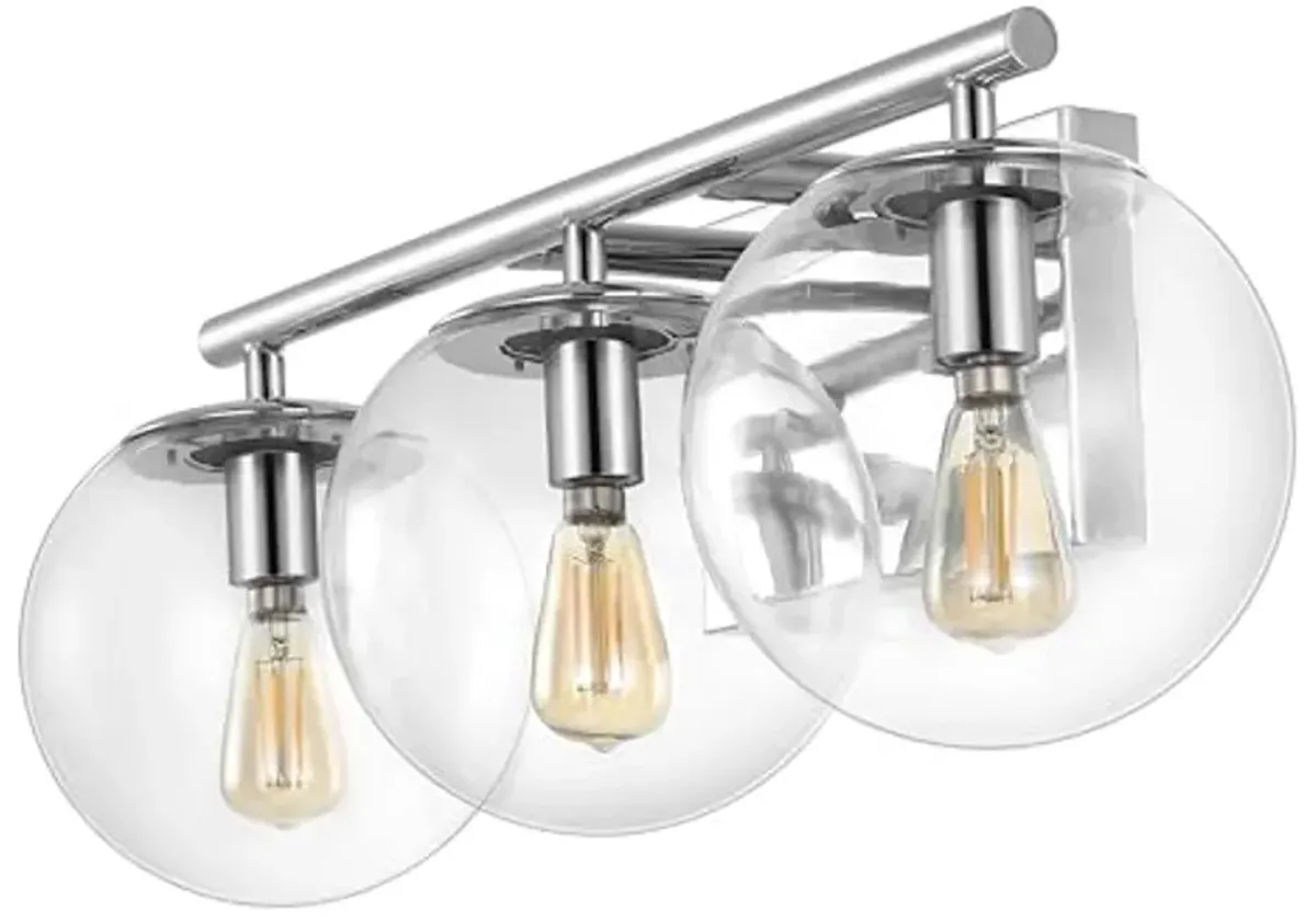 SAFAVIEH Lighting Collection Charlene Chrome/Clear Glass Globe Shade 3-Light Wall Sconce Light Fixture, Ideal for Bathroom, Entryway, Vanity Over Mirror, Foyer, Living Room (LED Bulbs Included)