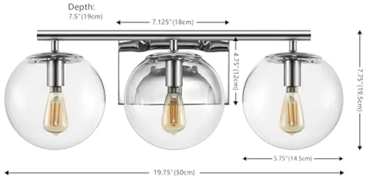 SAFAVIEH Lighting Collection Charlene Chrome/Clear Glass Globe Shade 3-Light Wall Sconce Light Fixture, Ideal for Bathroom, Entryway, Vanity Over Mirror, Foyer, Living Room (LED Bulbs Included)