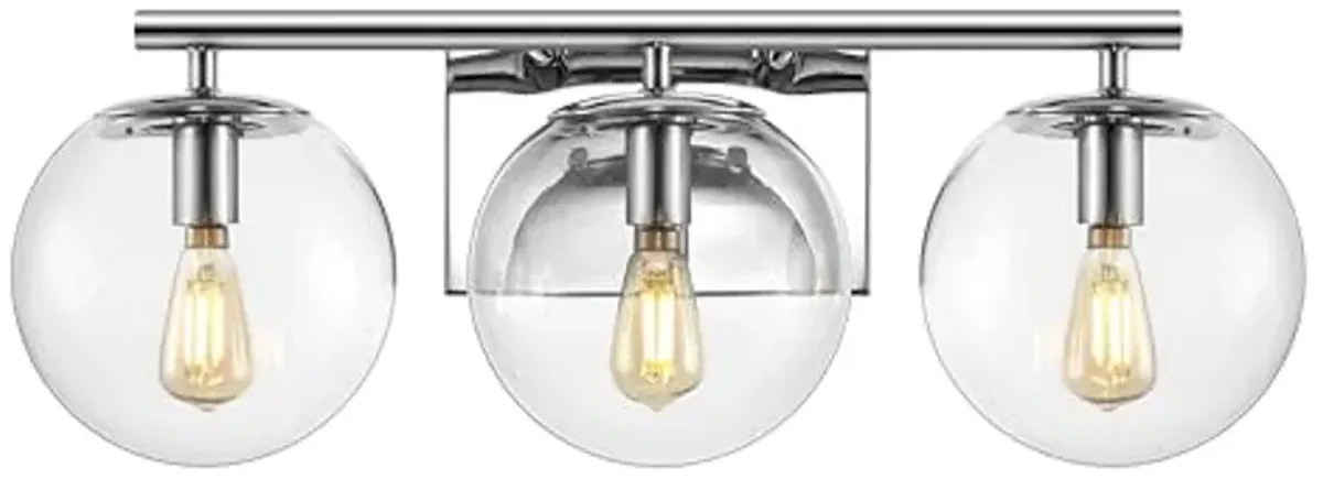 SAFAVIEH Lighting Collection Charlene Chrome/Clear Glass Globe Shade 3-Light Wall Sconce Light Fixture, Ideal for Bathroom, Entryway, Vanity Over Mirror, Foyer, Living Room (LED Bulbs Included)