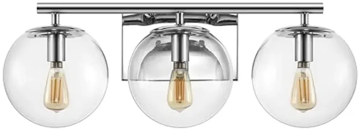 SAFAVIEH Lighting Collection Charlene Chrome/Clear Glass Globe Shade 3-Light Wall Sconce Light Fixture, Ideal for Bathroom, Entryway, Vanity Over Mirror, Foyer, Living Room (LED Bulbs Included)