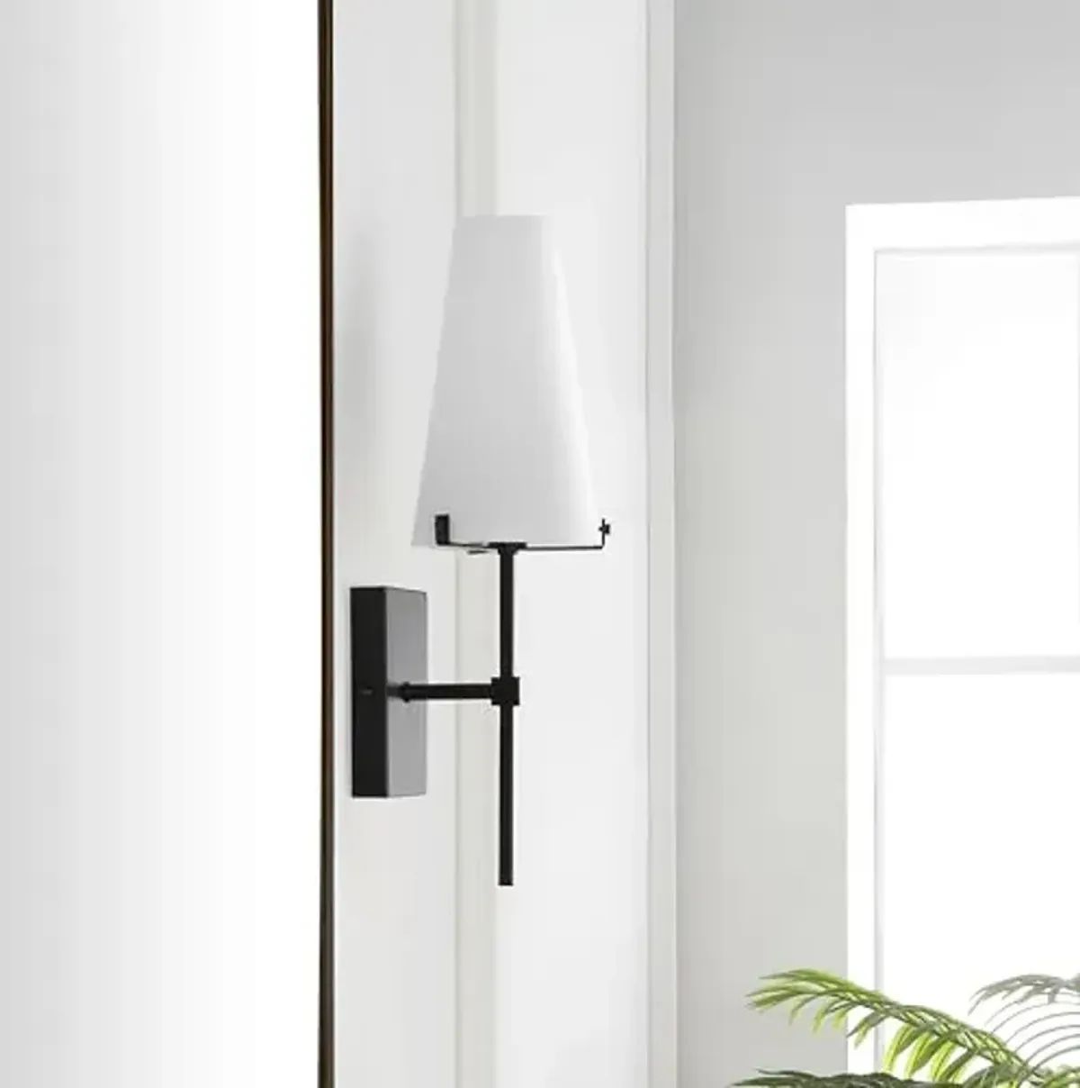 SAFAVIEH Lighting Collection Nanda Black/White Shade Wall Sconce Light Fixture, Ideal for Bathroom, Entryway, Vanity, Foyer, Hallway, Living Room (LED Bulb Included)