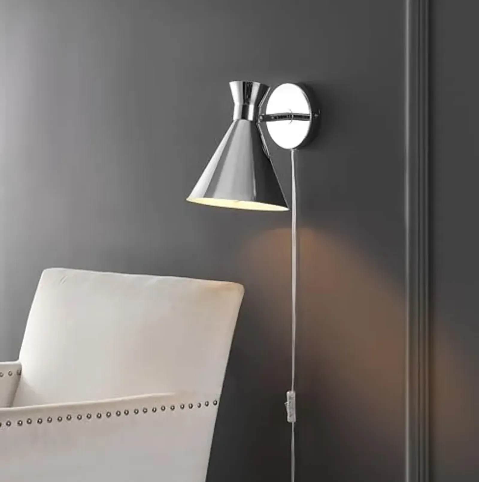 SAFAVIEH Lighting Collection Jordie Modern Chrome Downlight Wall Sconce Light Fixture, Ideal for Bathroom, Entryway, Vanity, Foyer, Hallway, Living Room (LED Bulb Included)