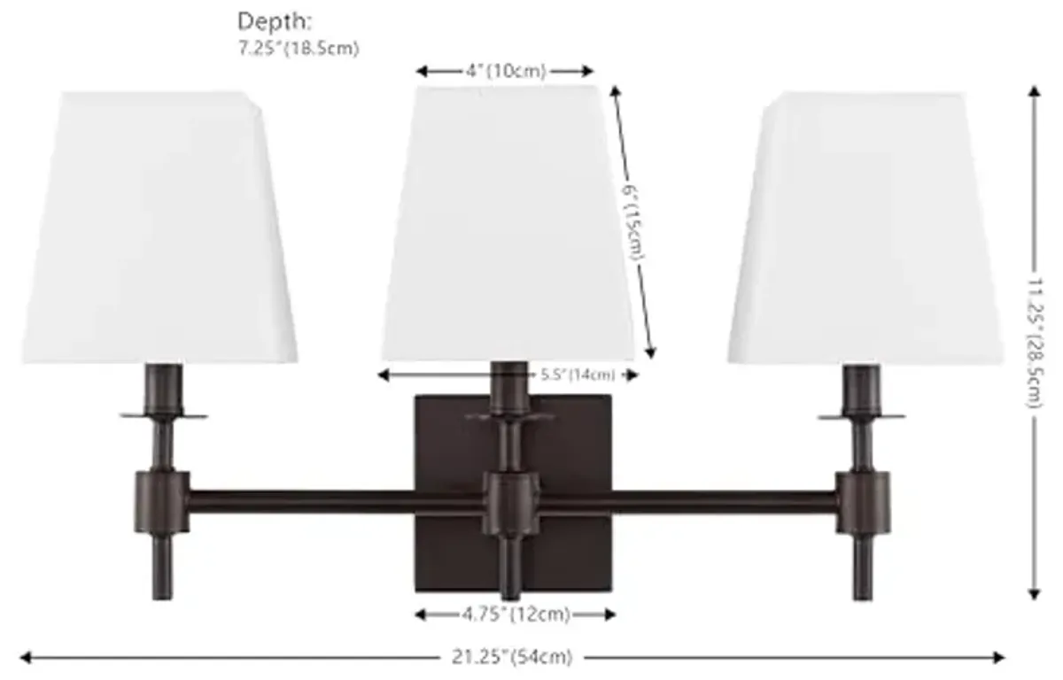 SAFAVIEH Lighting Collection Clelia Black 3-Light Wall Sconce Light Fixture, with White Shade Ideal for Bathroom, Entryway, Vanity, Foyer, Hallway, Living Room (LED Bulbs Included)