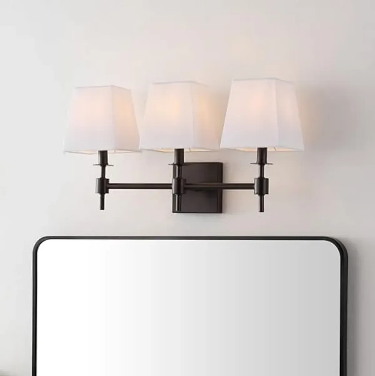 SAFAVIEH Lighting Collection Clelia Black 3-Light Wall Sconce Light Fixture, with White Shade Ideal for Bathroom, Entryway, Vanity, Foyer, Hallway, Living Room (LED Bulbs Included)