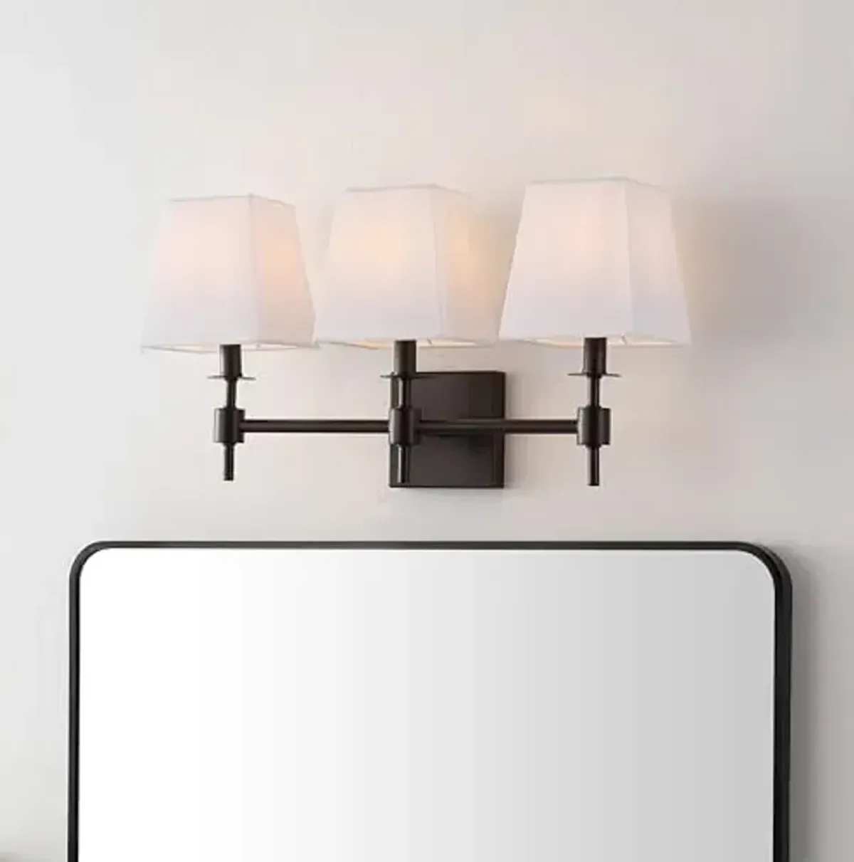 SAFAVIEH Lighting Collection Clelia Black 3-Light Wall Sconce Light Fixture, with White Shade Ideal for Bathroom, Entryway, Vanity, Foyer, Hallway, Living Room (LED Bulbs Included)