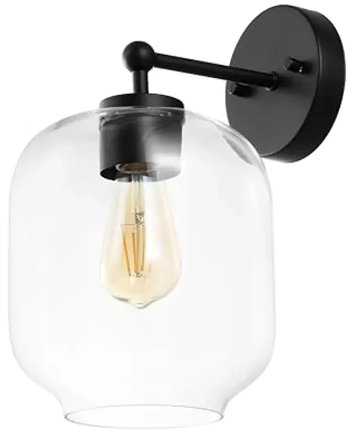 SAFAVIEH Lighting Collection Edie Black/Clear Glass Shade Wall Sconce Set of 2 Light Fixture, Ideal for Bathroom, Entryway, Vanity, Foyer, Hallway, Living Room (LED Bulbs Included)