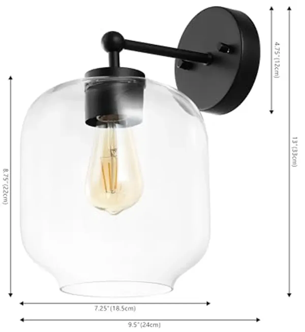 SAFAVIEH Lighting Collection Edie Black/Clear Glass Shade Wall Sconce Set of 2 Light Fixture, Ideal for Bathroom, Entryway, Vanity, Foyer, Hallway, Living Room (LED Bulbs Included)