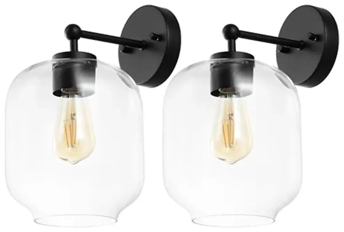 SAFAVIEH Lighting Collection Edie Black/Clear Glass Shade Wall Sconce Set of 2 Light Fixture, Ideal for Bathroom, Entryway, Vanity, Foyer, Hallway, Living Room (LED Bulbs Included)