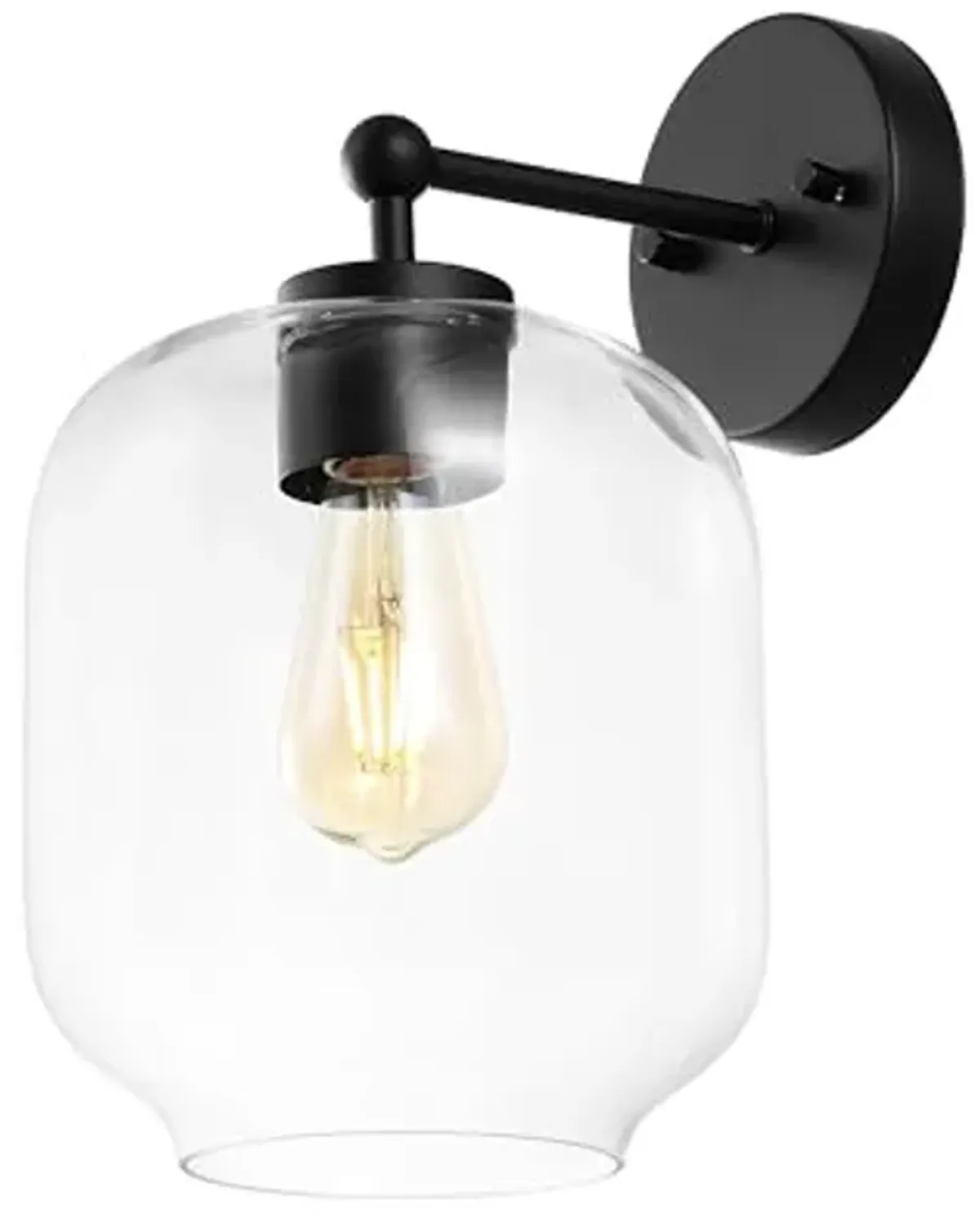 SAFAVIEH Lighting Collection Edie Black/Clear Glass Shade Wall Sconce Set of 2 Light Fixture, Ideal for Bathroom, Entryway, Vanity, Foyer, Hallway, Living Room (LED Bulbs Included)