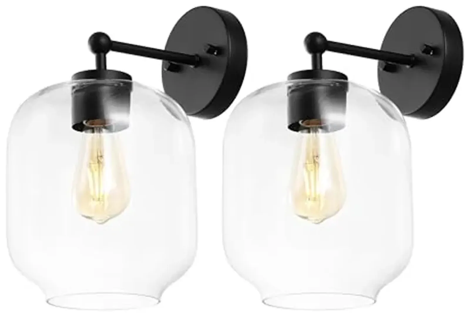 SAFAVIEH Lighting Collection Edie Black/Clear Glass Shade Wall Sconce Set of 2 Light Fixture, Ideal for Bathroom, Entryway, Vanity, Foyer, Hallway, Living Room (LED Bulbs Included)