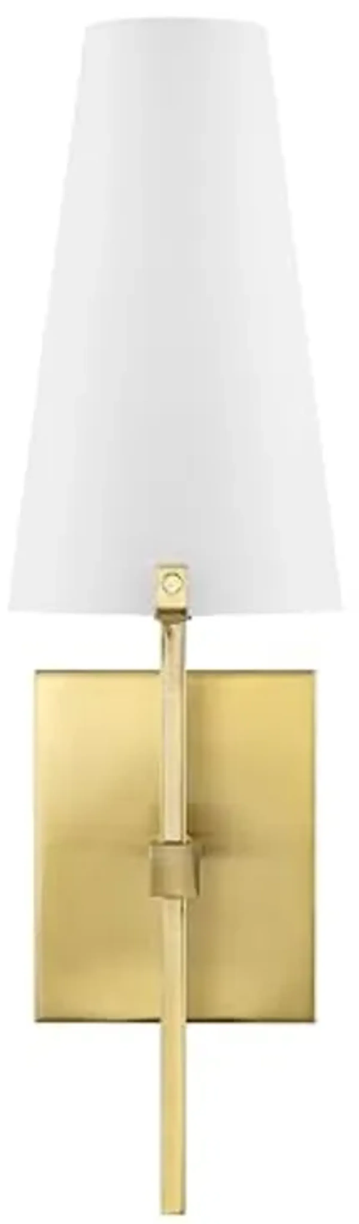 SAFAVIEH Lighting Collection Nanda Brass/White Shade Wall Sconce Light Fixture, Ideal for Bathroom, Entryway, Vanity, Foyer, Hallway, Living Room (LED Bulb Included)