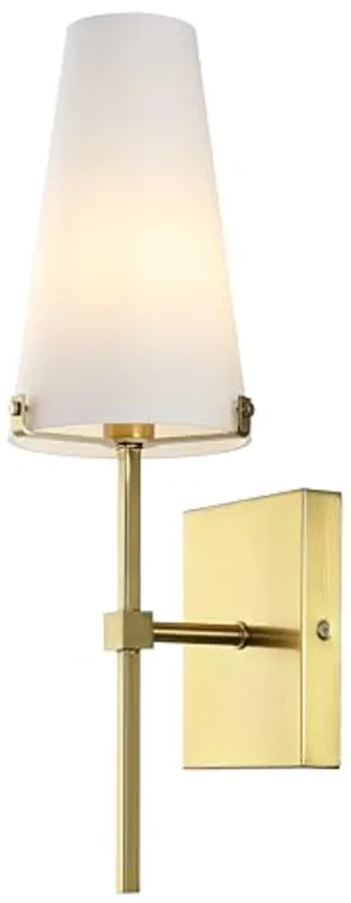 SAFAVIEH Lighting Collection Nanda Brass/White Shade Wall Sconce Light Fixture, Ideal for Bathroom, Entryway, Vanity, Foyer, Hallway, Living Room (LED Bulb Included)