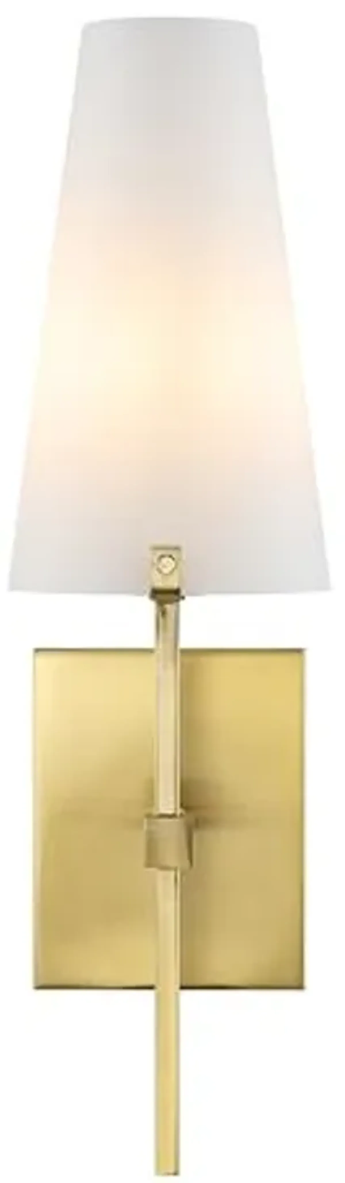 SAFAVIEH Lighting Collection Nanda Brass/White Shade Wall Sconce Light Fixture, Ideal for Bathroom, Entryway, Vanity, Foyer, Hallway, Living Room (LED Bulb Included)