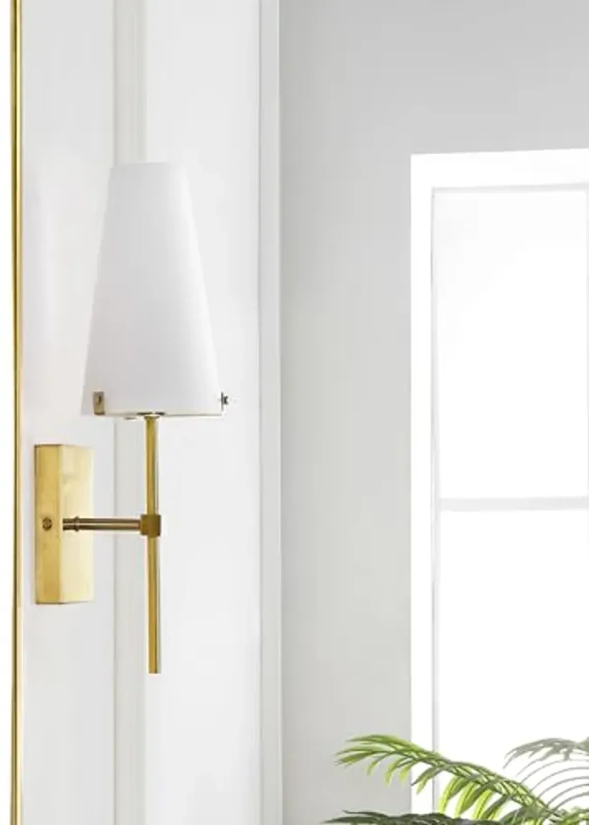 SAFAVIEH Lighting Collection Nanda Brass/White Shade Wall Sconce Light Fixture, Ideal for Bathroom, Entryway, Vanity, Foyer, Hallway, Living Room (LED Bulb Included)