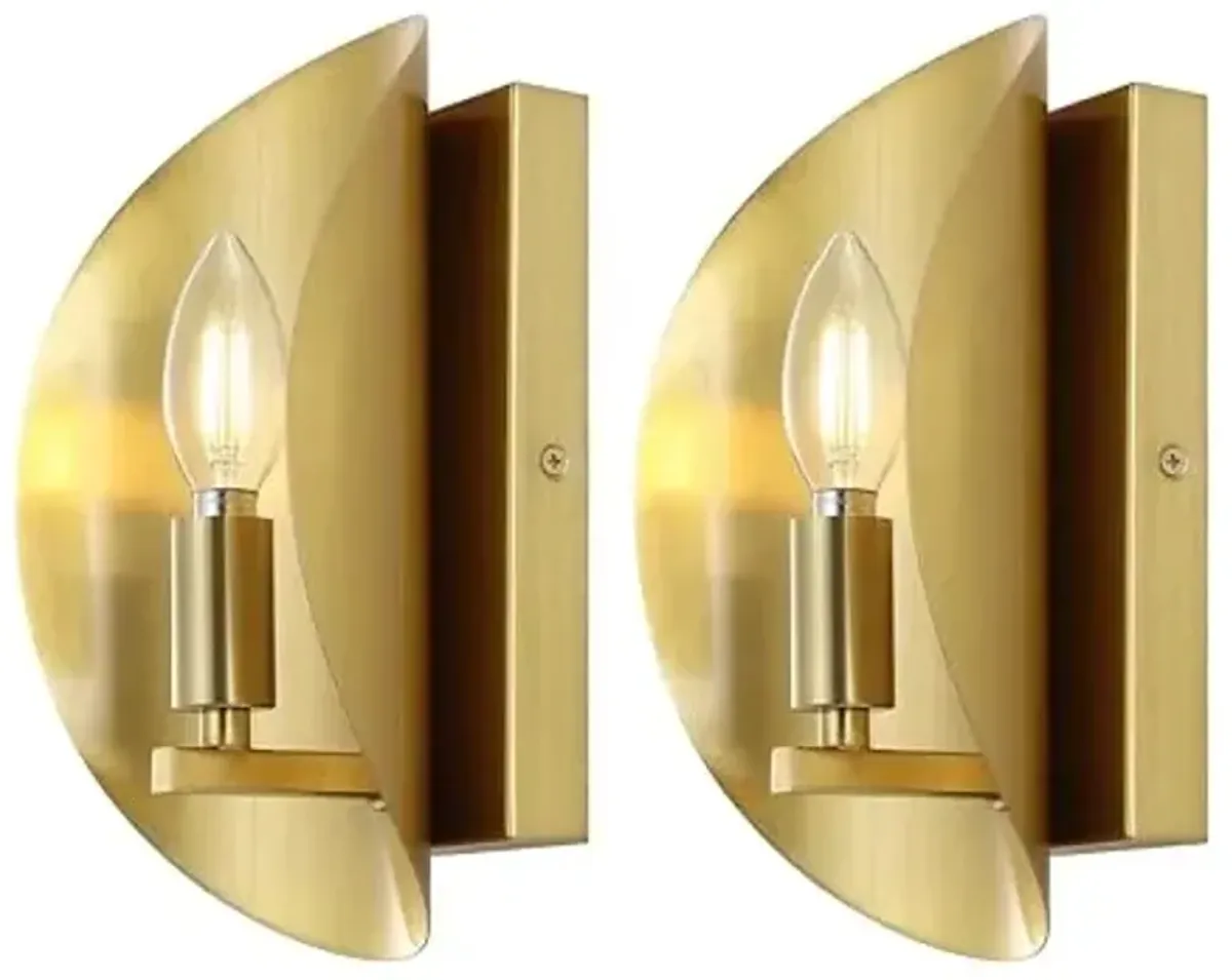 SAFAVIEH Lighting Collection Calluna Brass Wall Sconce Set of 2 Light Fixture, Ideal for Bathroom, Entryway, Vanity, Foyer, Hallway, Living Room (LED Bulbs Included)