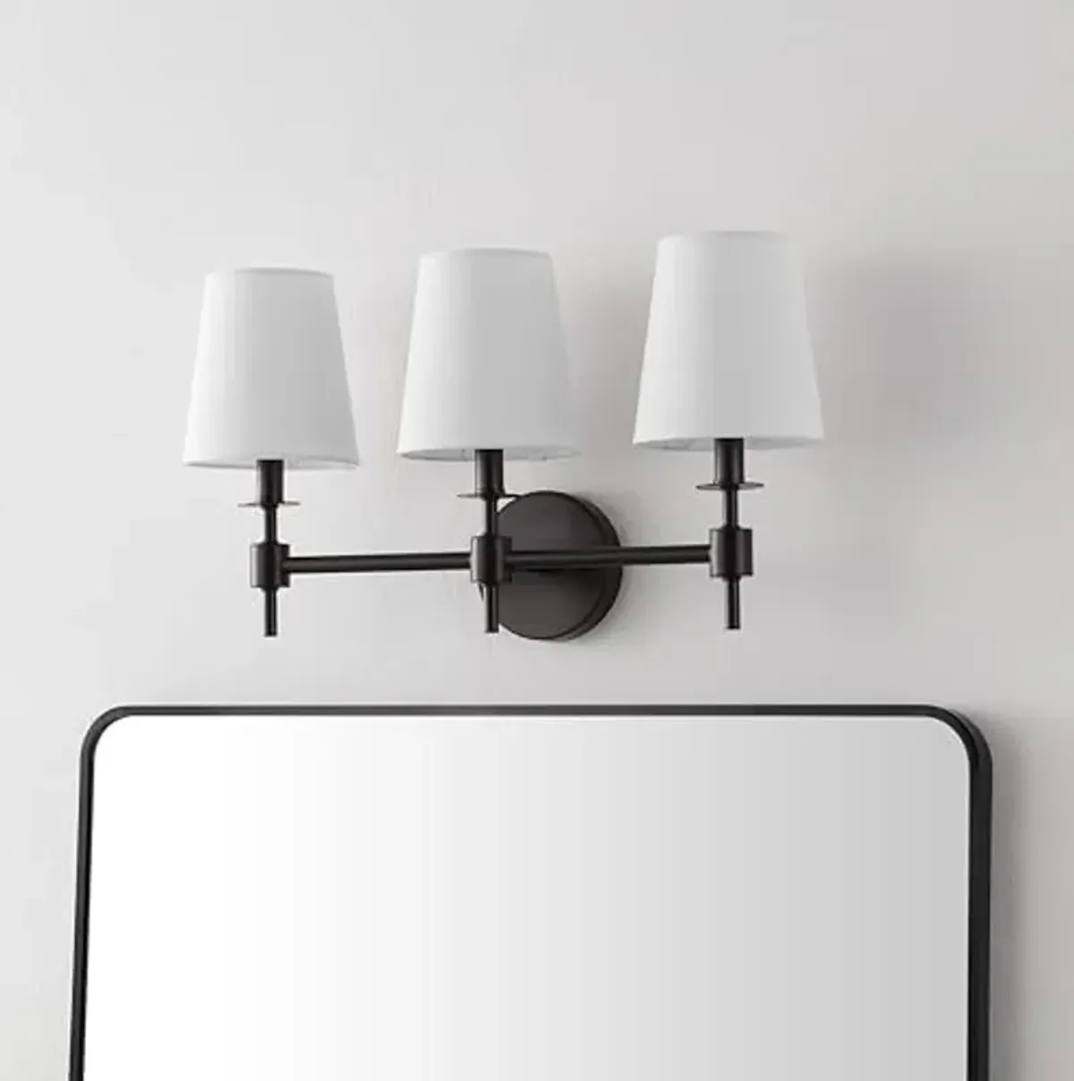 SAFAVIEH Lighting Collection Davielle Black 3-Light Wall Sconce Light Fixture, with White Shade Ideal for Bathroom, Entryway, Vanity Over Mirror, Foyer, Hallway, Living Room (LED Bulbs Included)