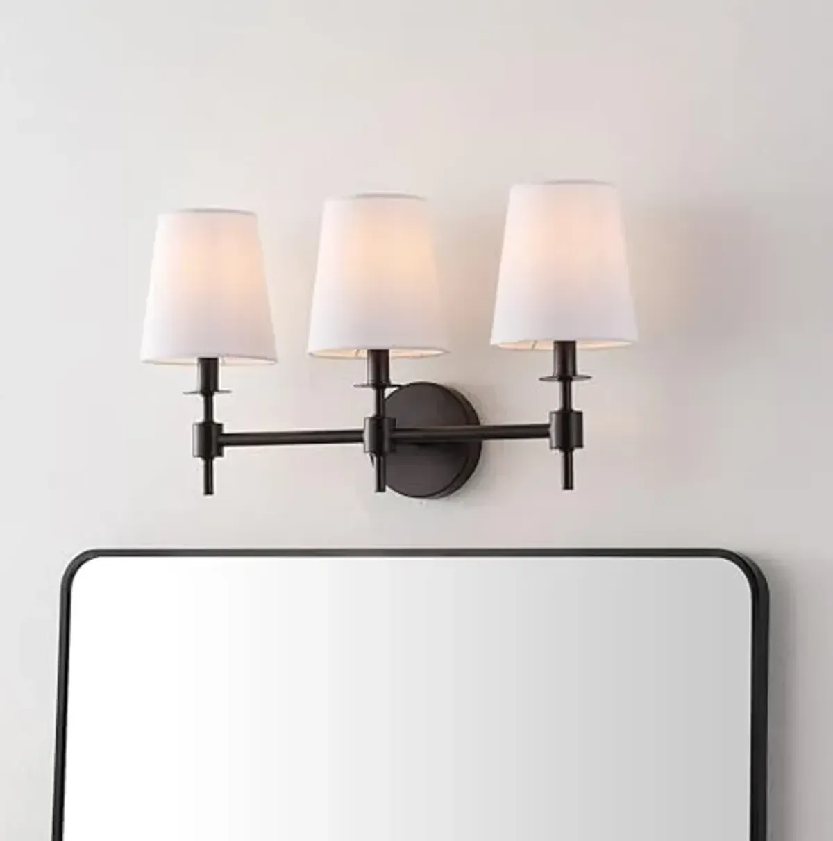 SAFAVIEH Lighting Collection Davielle Black 3-Light Wall Sconce Light Fixture, with White Shade Ideal for Bathroom, Entryway, Vanity Over Mirror, Foyer, Hallway, Living Room (LED Bulbs Included)