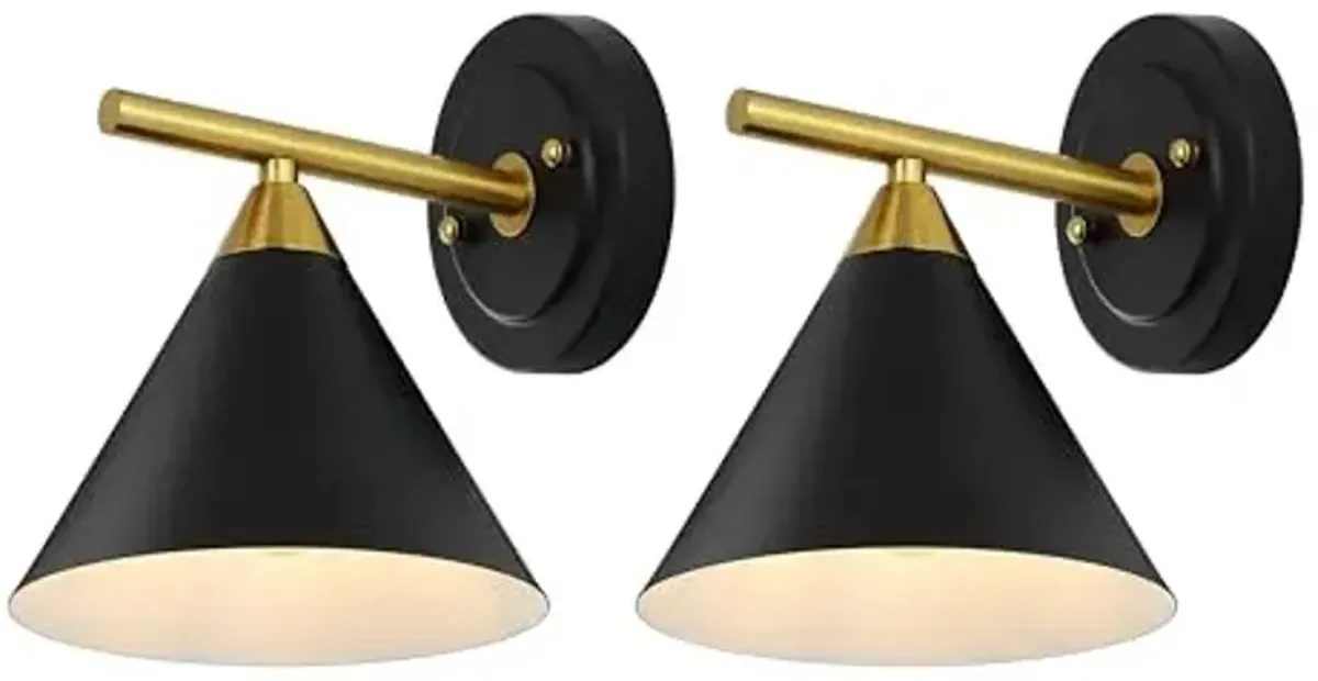 SAFAVIEH Lighting Collection Wyanet Black/Brass Modern Downlight Wall Sconce Set of 2 Light Fixture, Ideal for Bathroom, Entryway, Vanity, Foyer, Hallway, Living Room (LED Bulbs Included)