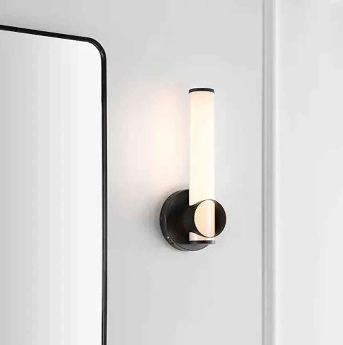 SAFAVIEH Lighting Collection Toia Black Modern Wall Sconce Set of 2 Vertical Light Fixture, Ideal for Bathroom, Entryway, Vanity, Foyer, Hallway, Living Room (LED Bulbs Included)