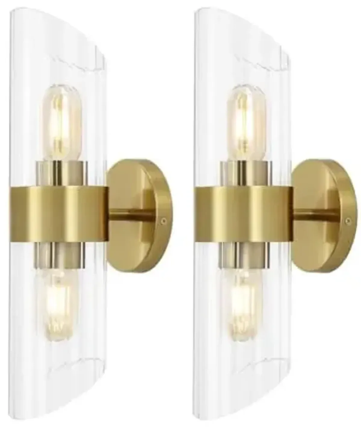 SAFAVIEH Lighting Collection Eytan Clear Glass/Brass Vertical Wall Sconce Set of 2 Light Fixture, Ideal for Bathroom, Entryway, Vanity, Foyer, Hallway, Living Room (LED Bulbs Included)