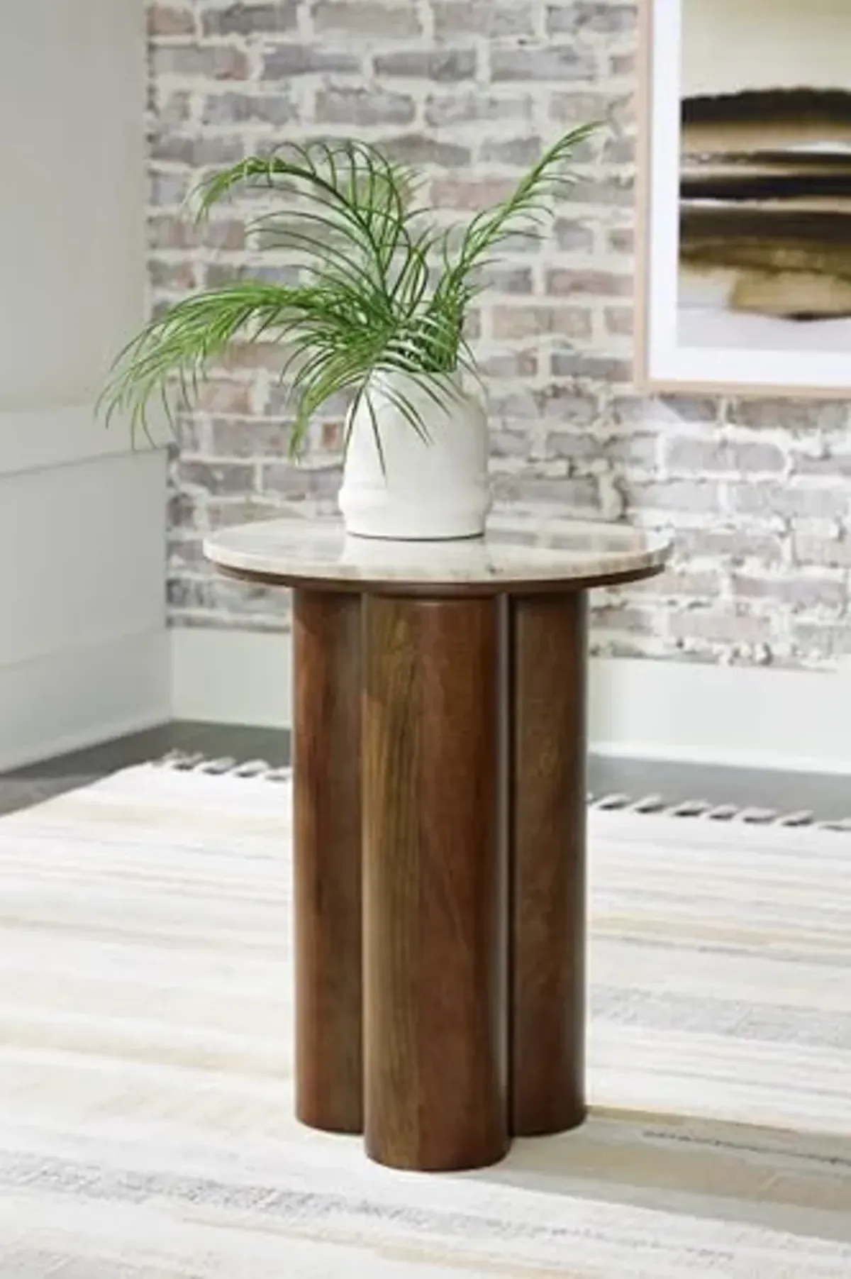 Signature Design by Ashley Henfield Contemporary Accent Table with Cylindrical Legs, Beige & Light Brown