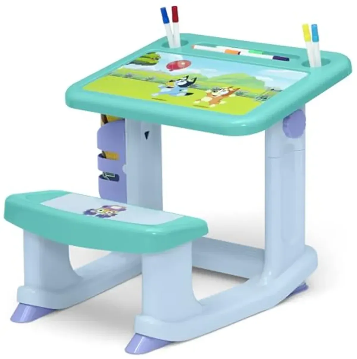 Bluey Draw and Play Desk by Delta Children – Includes 10 Markers and Coloring Book, Blue