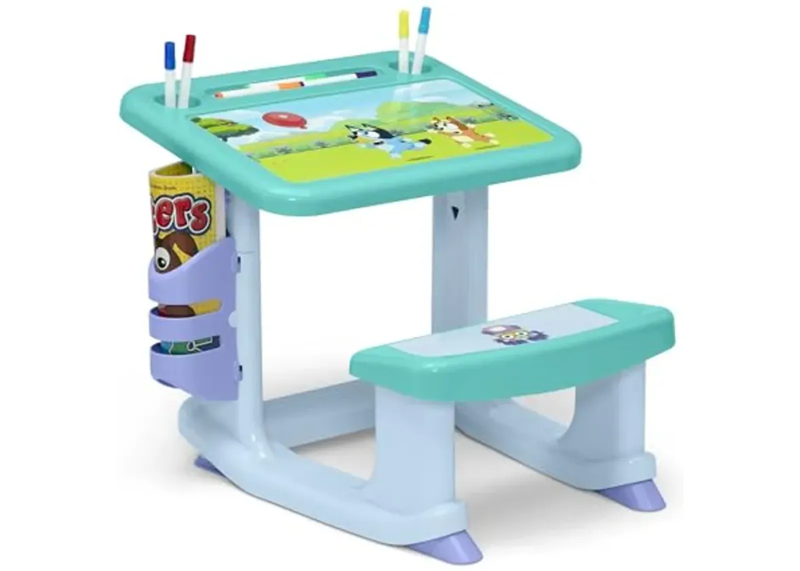 Bluey Draw and Play Desk by Delta Children – Includes 10 Markers and Coloring Book, Blue