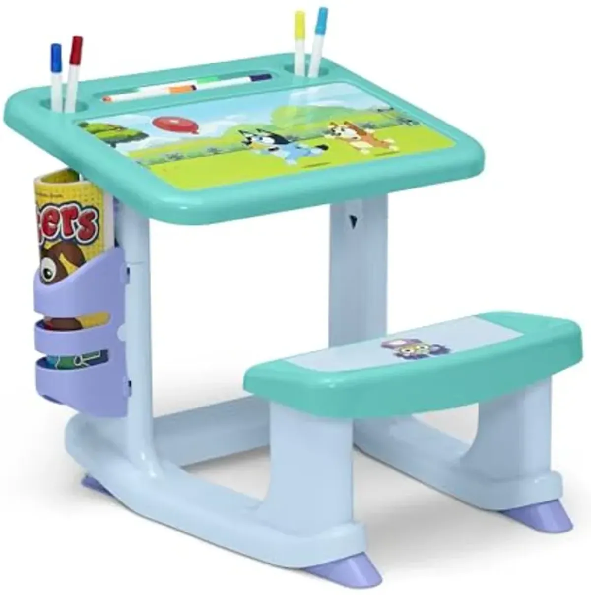 Bluey Draw and Play Desk by Delta Children – Includes 10 Markers and Coloring Book, Blue