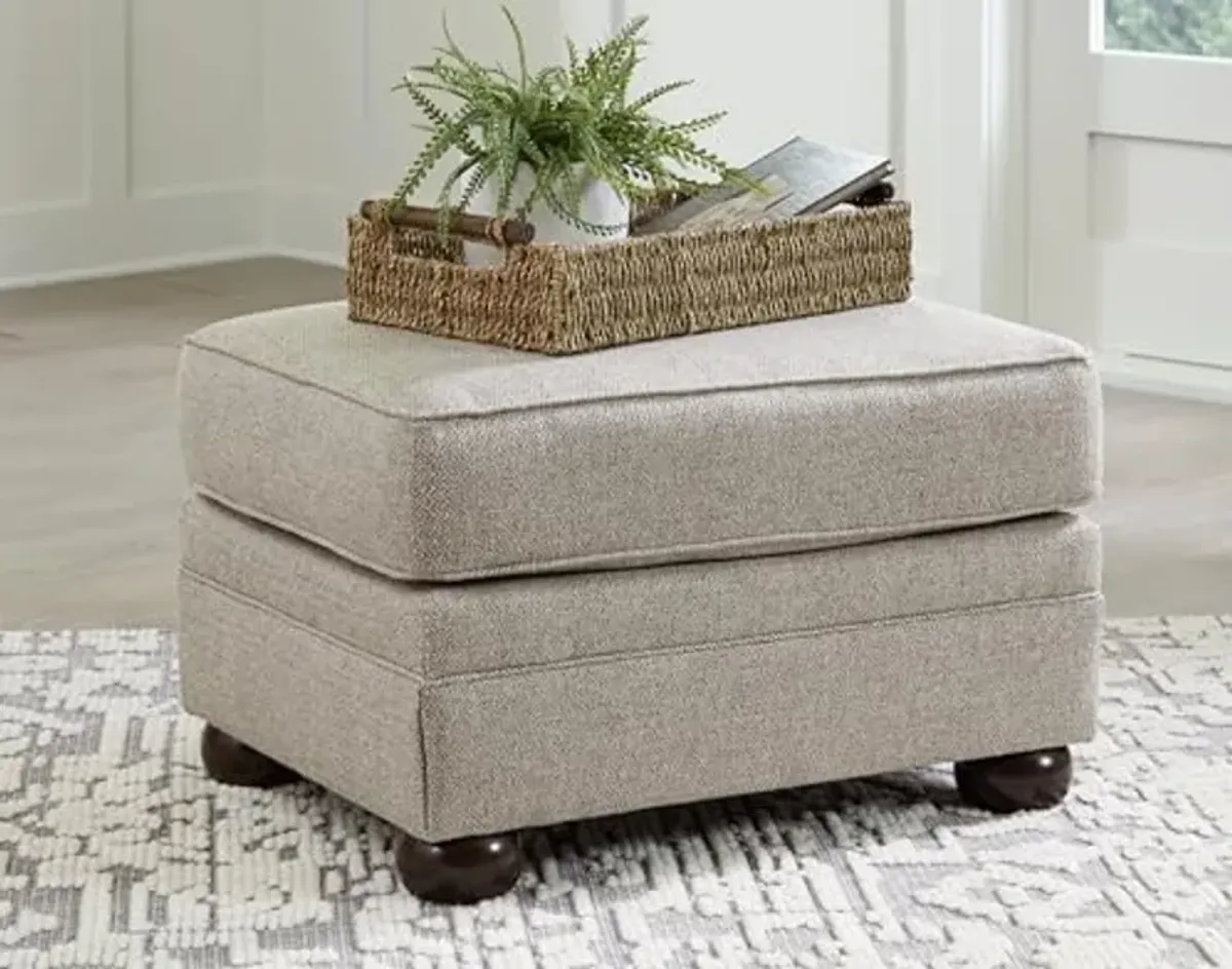 Signature Design by Ashley Gaelon Transitional Rectangular Upholstered Ottoman with Bun Legs, Light Brown