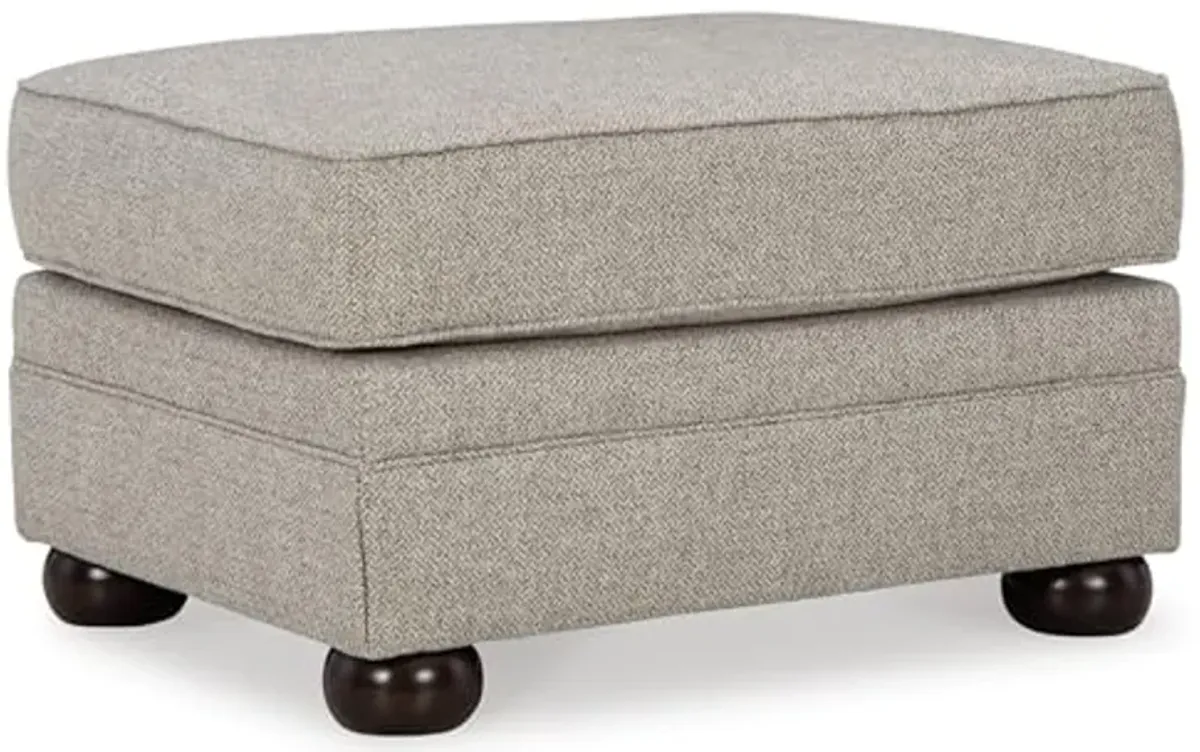 Signature Design by Ashley Gaelon Transitional Rectangular Upholstered Ottoman with Bun Legs, Light Brown