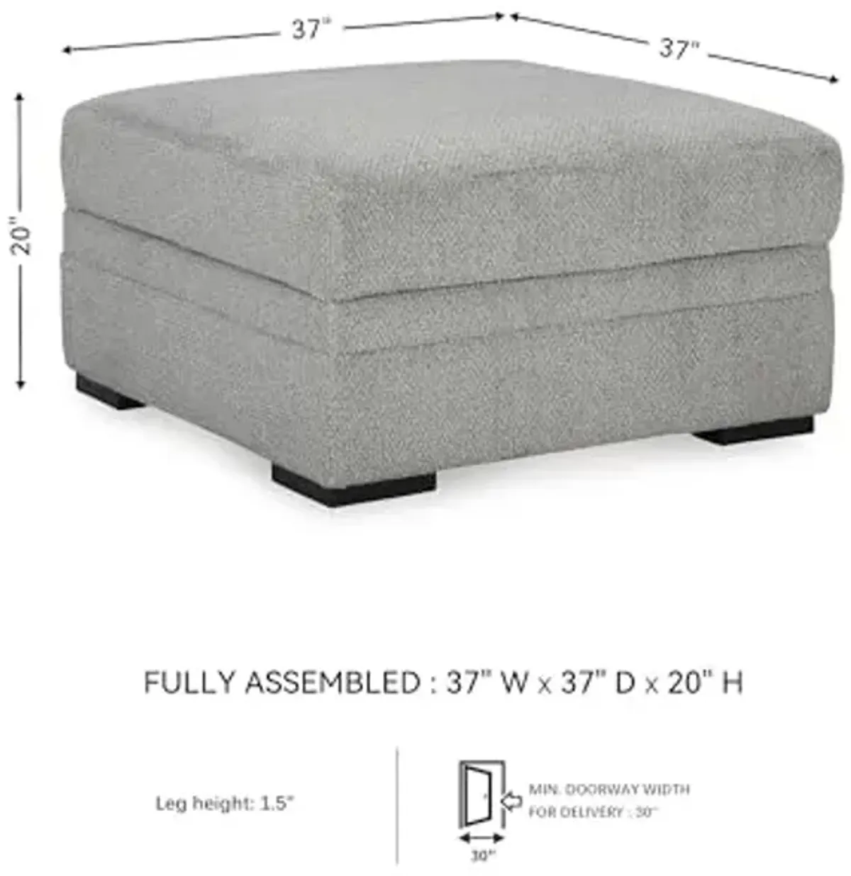Signature Design by Ashley Casselbury Contemporary Square Upholstered Storage Ottoman with Removable Top and 4 Cup Holders, Light Gray