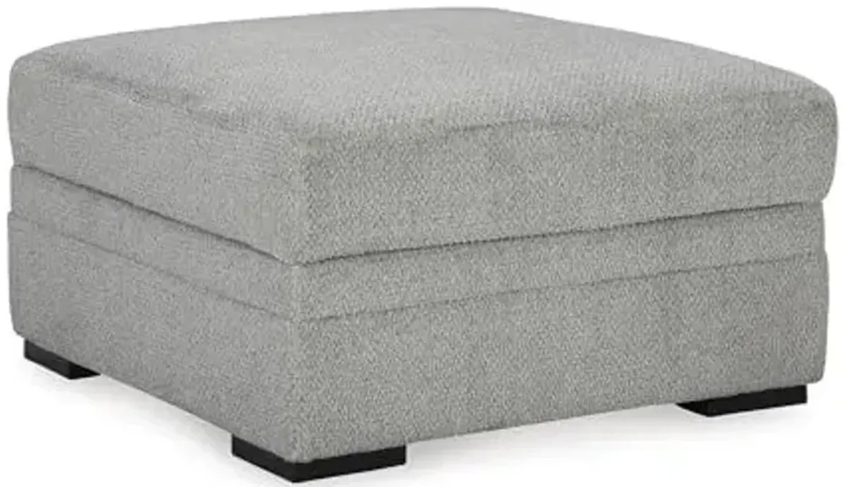 Signature Design by Ashley Casselbury Contemporary Square Upholstered Storage Ottoman with Removable Top and 4 Cup Holders, Light Gray