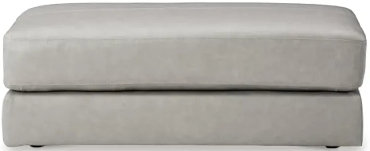 Signature Design by Ashley Amiata Contemporary Rectangular Leather Match Upholstered Oversized Accent Ottoman with Non-skid Legs, Light Gray