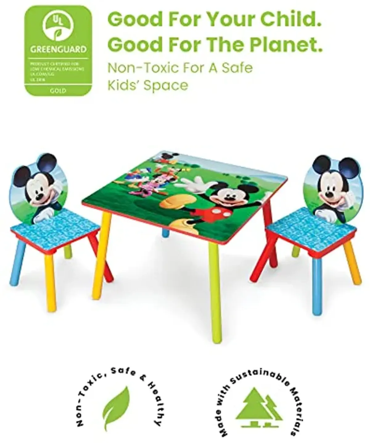 Delta Children Kids Table and Chair Set (2 Chairs Included) - Ideal for Arts & Crafts, Snack Time & Deluxe Toy Box, Disney Mickey Mouse