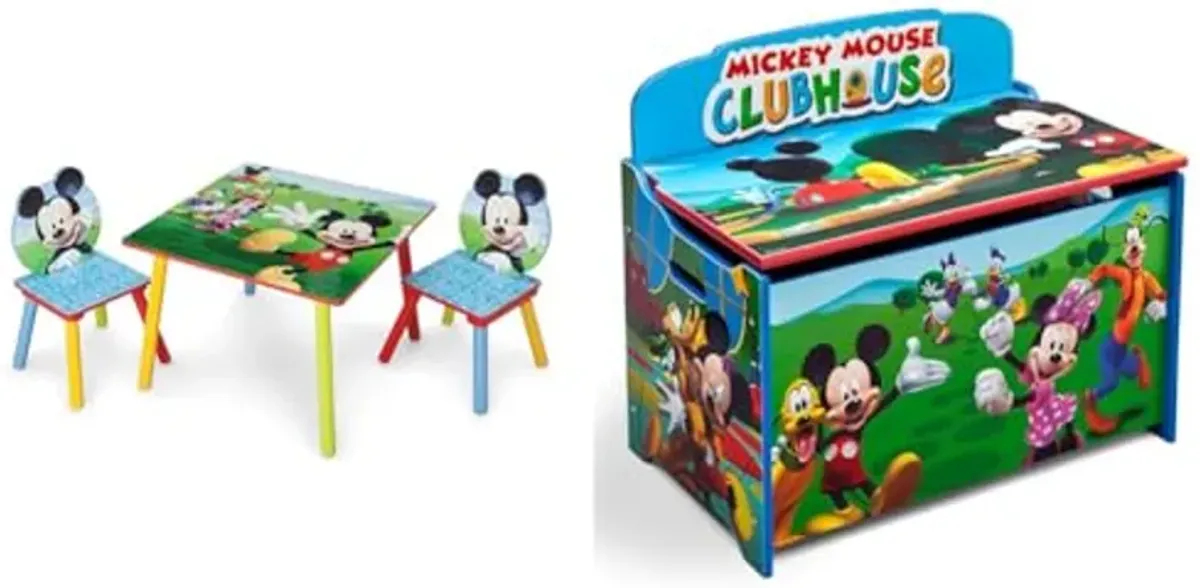 Delta Children Kids Table and Chair Set (2 Chairs Included) - Ideal for Arts & Crafts, Snack Time & Deluxe Toy Box, Disney Mickey Mouse