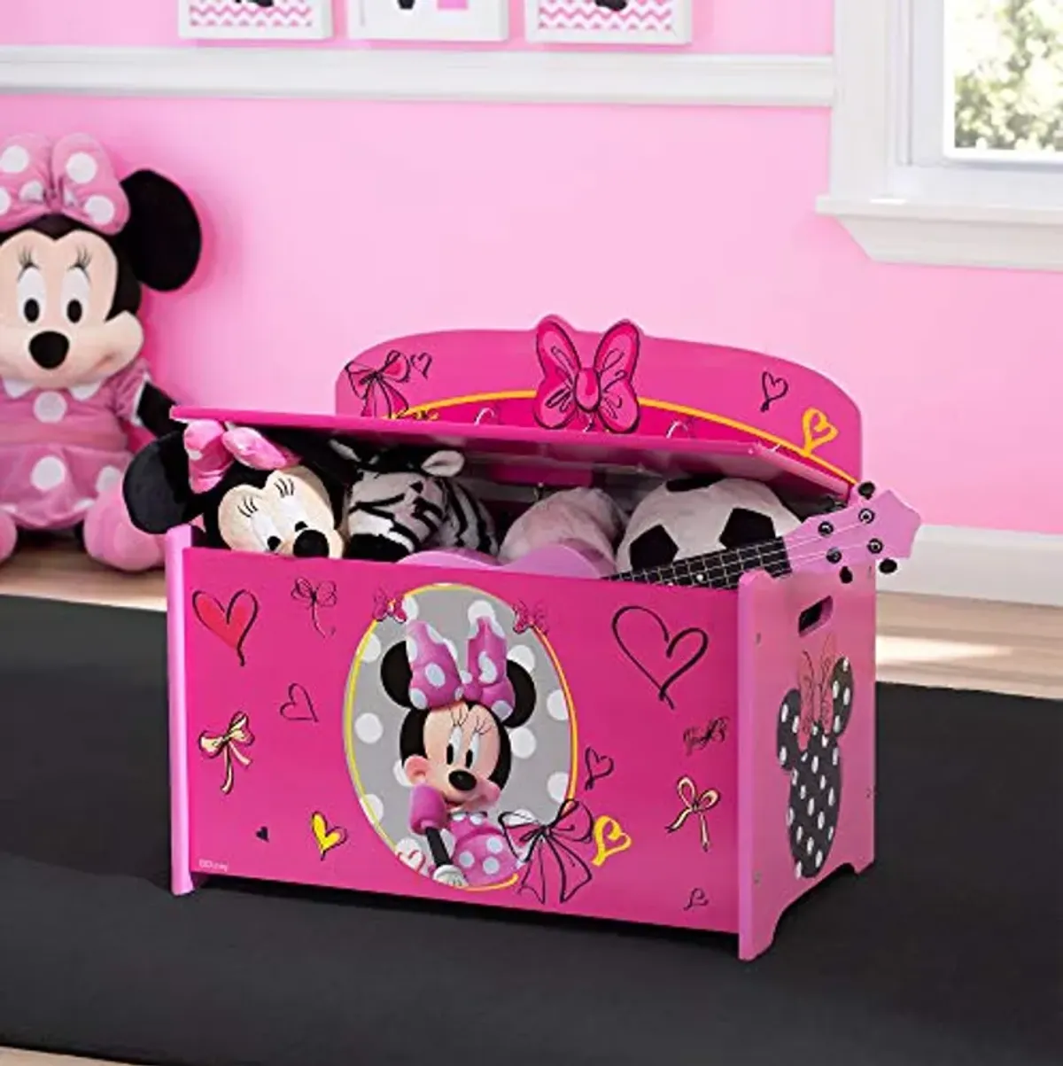 Delta Children Deluxe Book & Toy Organizer - Greenguard Gold Certified, Disney Minnie Mouse & Deluxe Toy Box, Disney Minnie Mouse