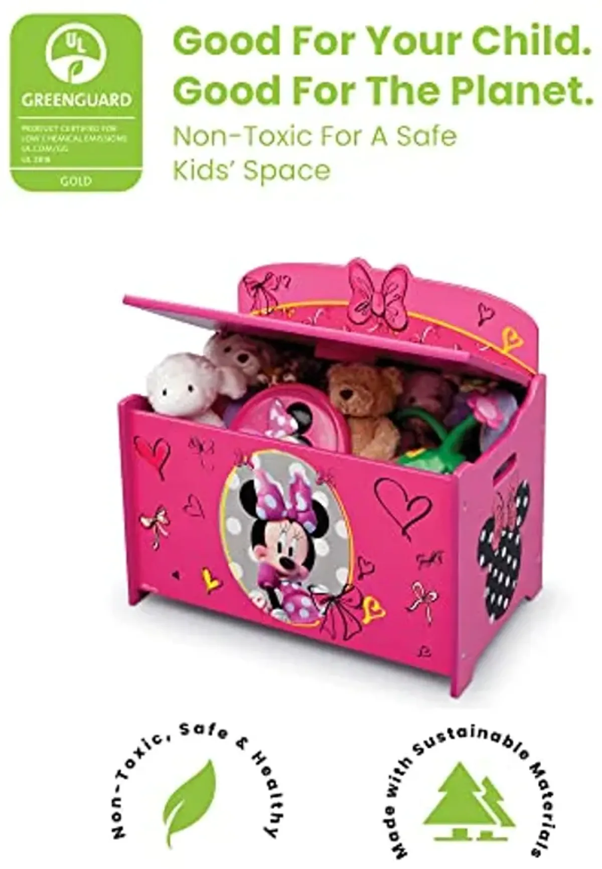 Delta Children Deluxe Book & Toy Organizer - Greenguard Gold Certified, Disney Minnie Mouse & Deluxe Toy Box, Disney Minnie Mouse