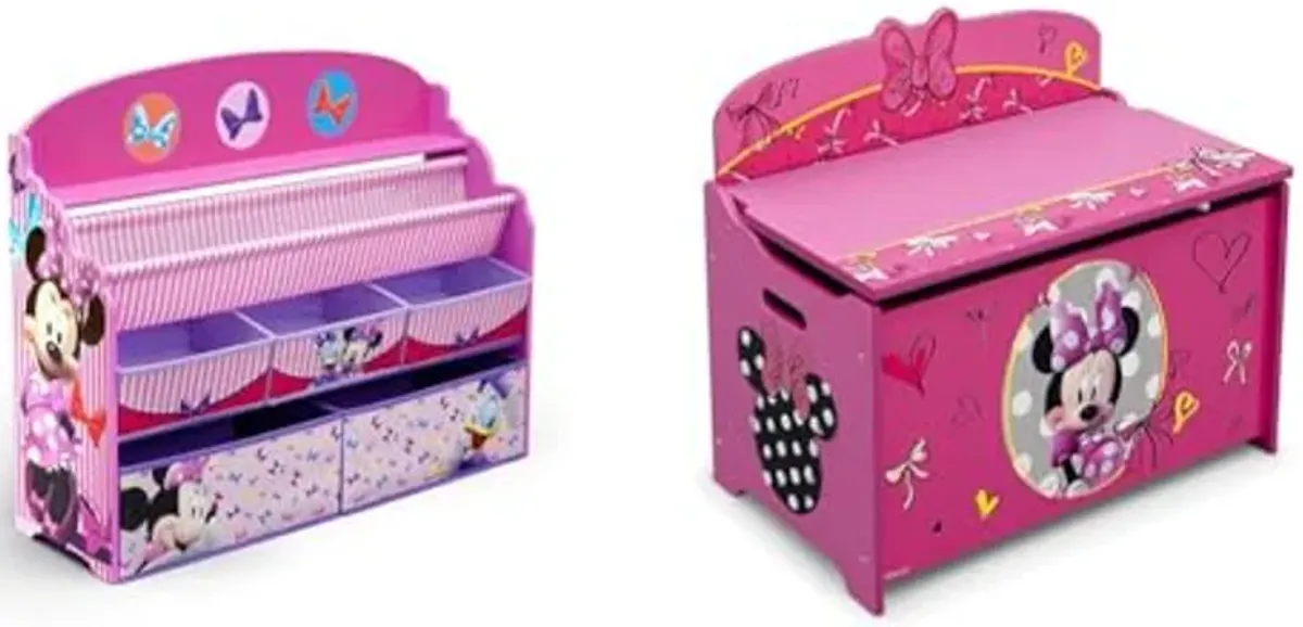 Delta Children Deluxe Book & Toy Organizer - Greenguard Gold Certified, Disney Minnie Mouse & Deluxe Toy Box, Disney Minnie Mouse