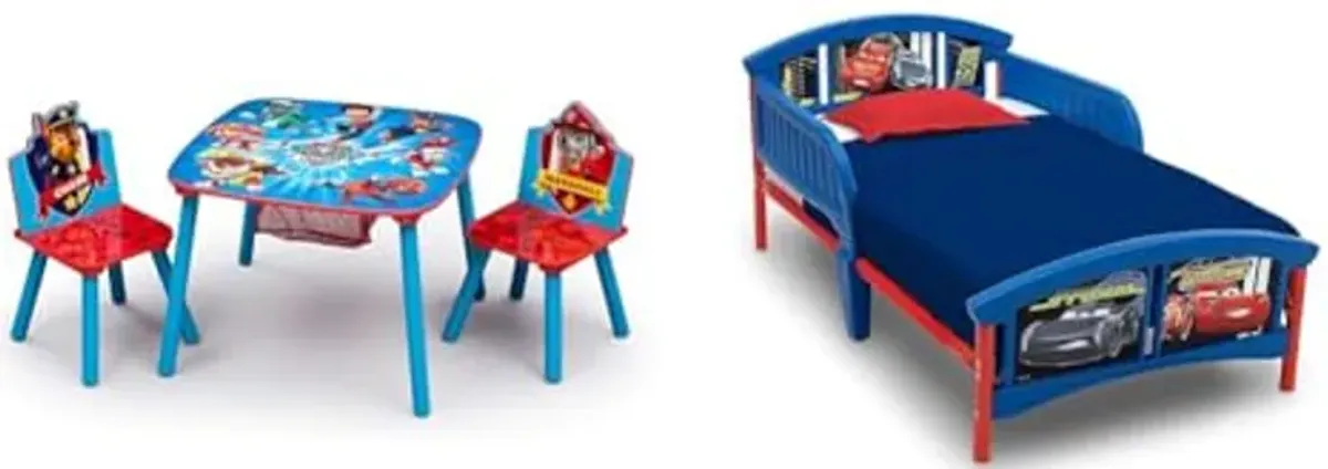 Delta Children Kids Table and Chair Set with Storage - Ideal for Arts & Crafts, Snack Time, Homeschooling, Homework & More, Nick Jr. PAW Patrol & Plastic Toddler Bed, Disney/Pixar Cars