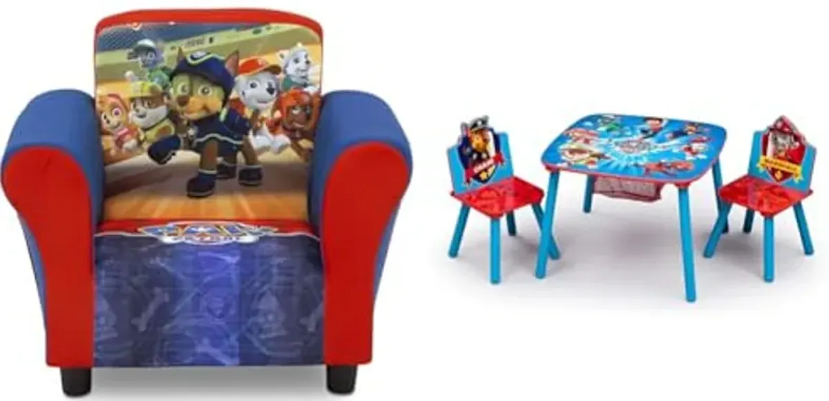 Delta Children Upholstered Chair, Nick Jr. PAW Patrol & Kids Table and Chair Set with Storage - Ideal for Arts & Crafts, Snack Time, Homeschooling, Homework & More, Nick Jr. PAW Patrol