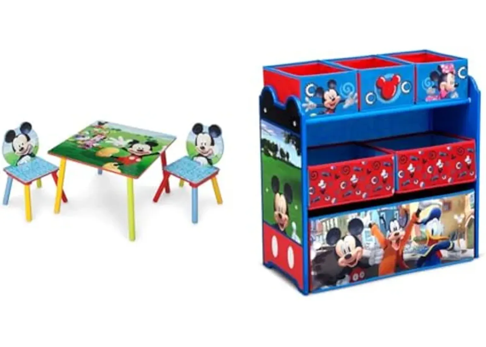 Delta Children Kids Table and Chair Set (2 Chairs Included) - Ideal for Arts & Crafts, Snack Time & Disney Mickey Mouse 6 Bin Design and Store Toy Organizer