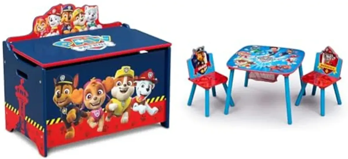 Delta Children Deluxe Toy Box, PAW Patrol & Kids Table and Chair Set With Storage - Ideal for Arts & Crafts, Snack Time, Homeschooling, Homework & More, Nick Jr. PAW Patrol