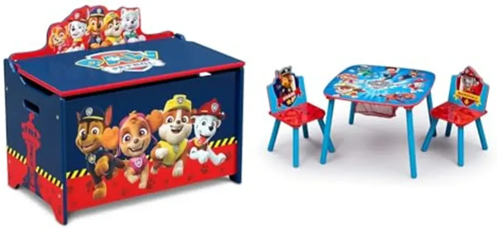 Delta Children Deluxe Toy Box, PAW Patrol & Kids Table and Chair Set With Storage - Ideal for Arts & Crafts, Snack Time, Homeschooling, Homework & More, Nick Jr. PAW Patrol