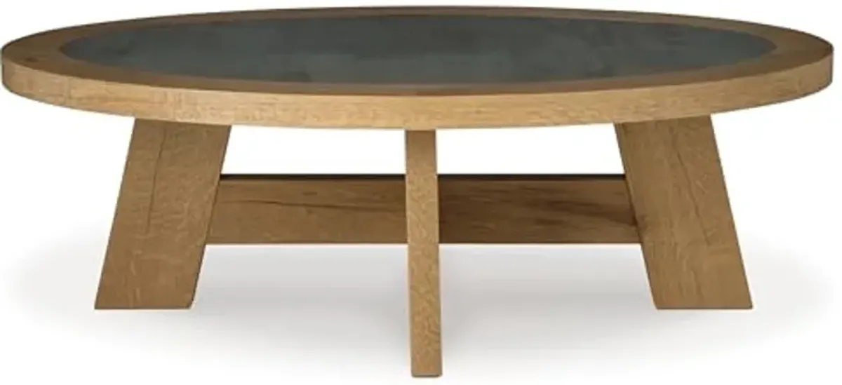 Signature Design by Ashley Brinstead Casual Coffee Table with Insert Faux Cement Melamine Top, Light Brown & Gray