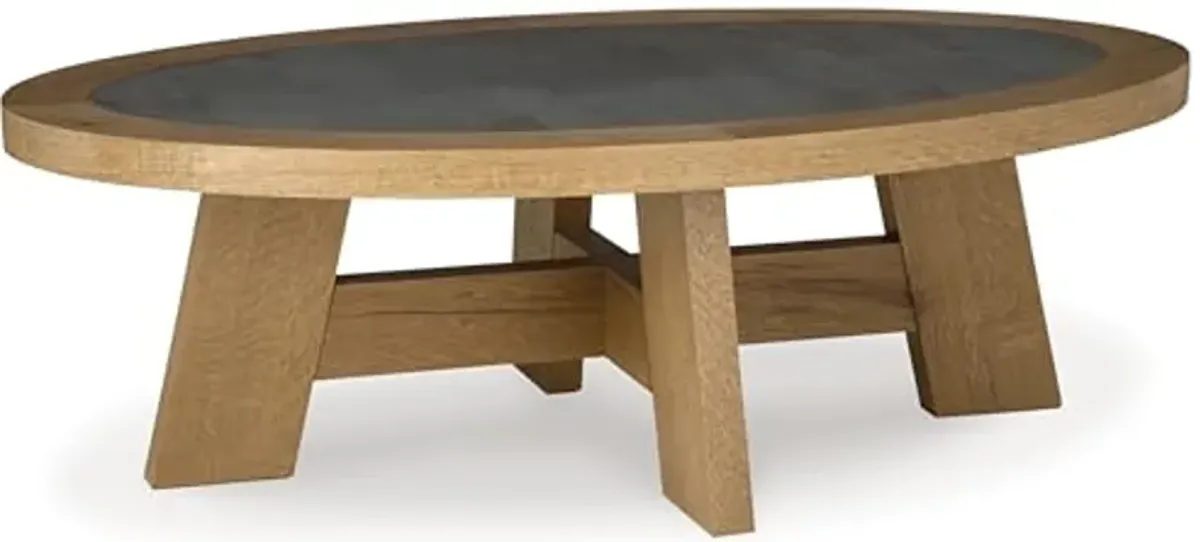 Signature Design by Ashley Brinstead Casual Coffee Table with Insert Faux Cement Melamine Top, Light Brown & Gray