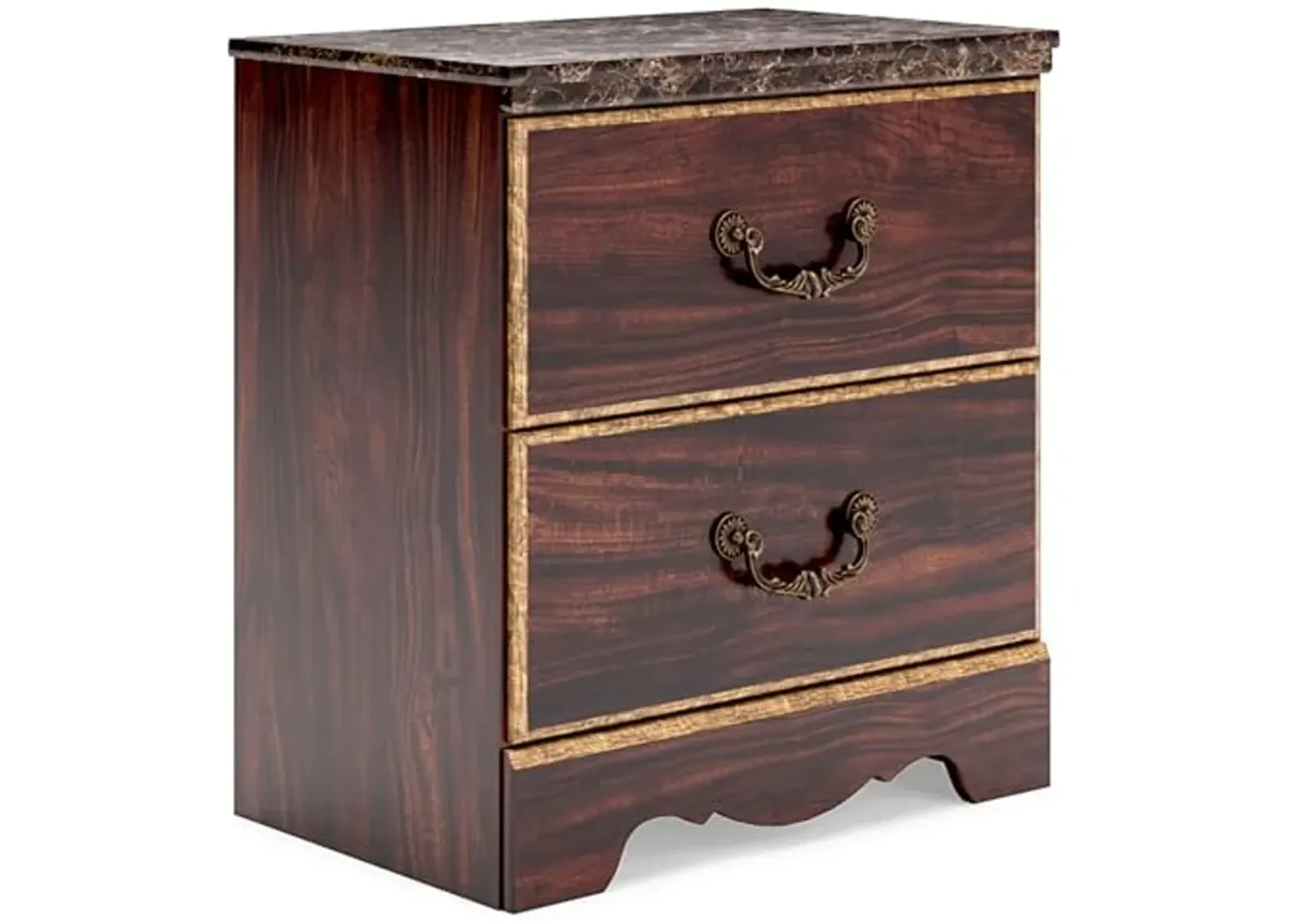 Signature Design by Ashley Glosmount Classic 2 Drawer Nightstand with USB Ports and Safety Stop, 26.57" Tall, Dark Brown & Yellow