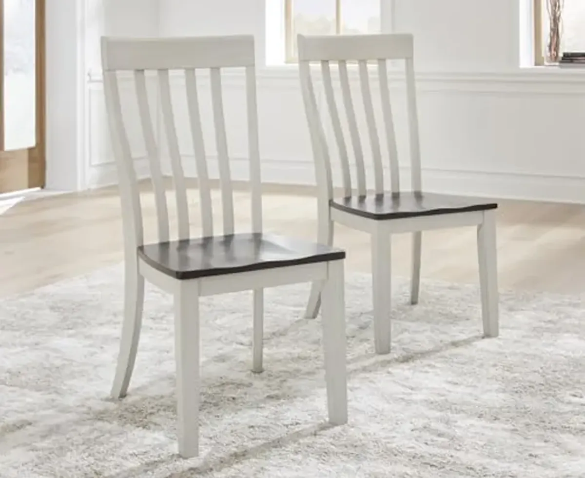 Signature Design by Ashley Darborn Farmhouse Armless Dining Chair with Contoured Seat, Set of 2, White & Gray