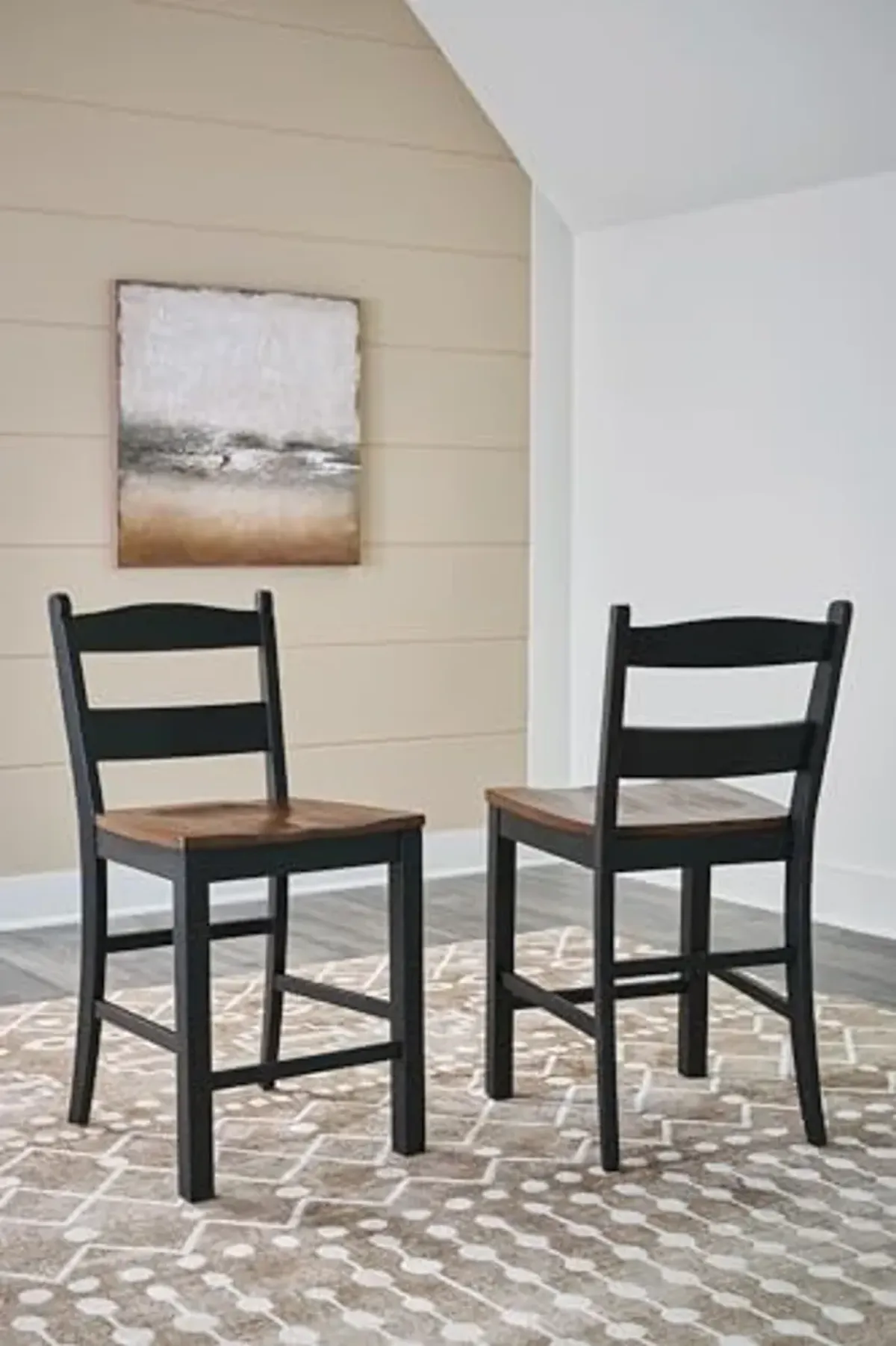 Signature Design by Ashley Valebeck Rustic 24” Counter Height Bar Stool with Contoured Seat, Set of 2, Black & Dark Brown