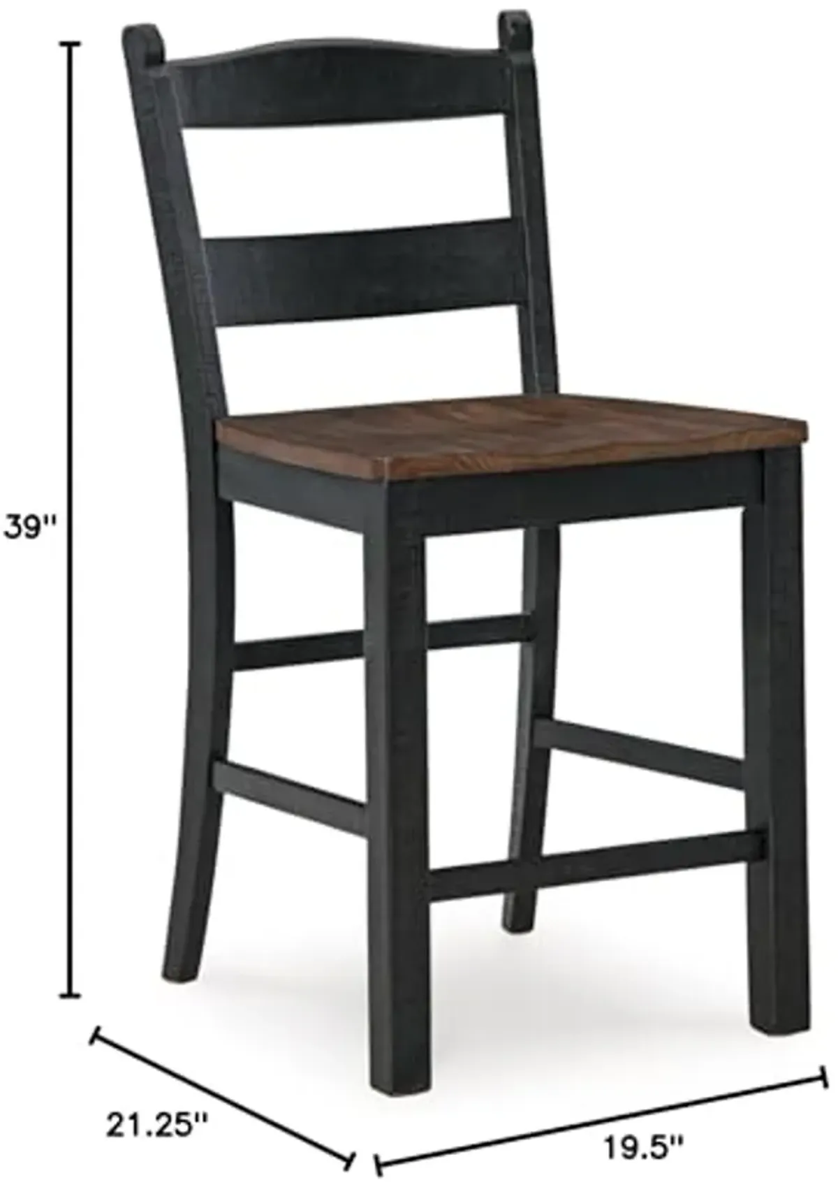 Signature Design by Ashley Valebeck Rustic 24” Counter Height Bar Stool with Contoured Seat, Set of 2, Black & Dark Brown