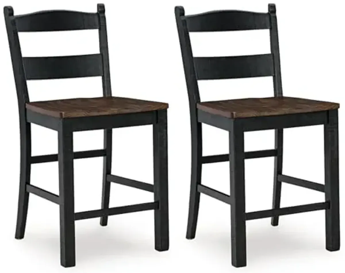 Signature Design by Ashley Valebeck Casual Rustic Counter Height Bar Stool with Contoured Seat and Footrest, Set of 2, Wood, 24" High, Black & Dark Brown